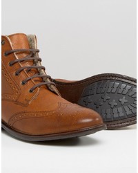 Asos Brogue Boot In Tan Leather With Faux Shearling Lining