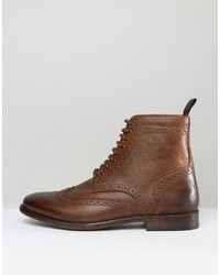 Asos Brogue Boots In Tan Leather