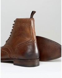 Asos Brogue Boots In Tan Leather