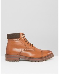 Asos Brogue Boots In Tan Leather With Cleated Sole