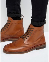 Asos Brogue Boots In Tan Leather With Natural Sole