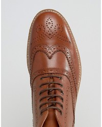 Asos Brogue Boots In Tan Leather With White Sole