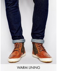 Asos Brogue Boots With Shearling Look Lining