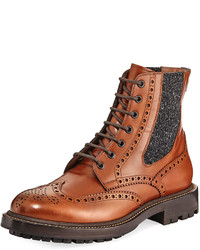 Brunello Cucinelli Brogue Leather Lace Up Boot Brown