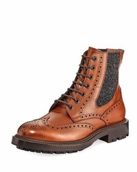 Brunello Cucinelli Brogue Leather Lace Up Boot Brown