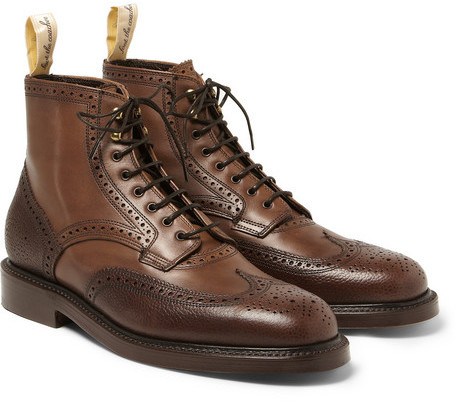 Grenson Foot The Coacher Pebble Grain Leather Brogue Boots, $945