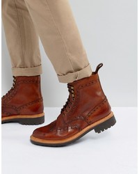 Grenson Fred Brogue Boots In Tan Leather