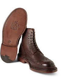 Grenson Fred Triple Welt Pebble Grain Leather Brogue Boots