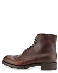 Prada Gradient Leather Wing Tip Lace Up Boot Brown