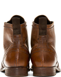 Hudson H By Brown Leather Brogued Angus Ankle Boots