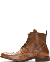 Hudson H By Brown Leather Brogued Angus Ankle Boots