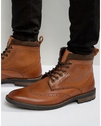 Dune Lace Up Brogue Boots Tan Leather