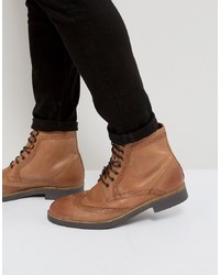 Frank Wright Milled Brogue Boots Tan Leather