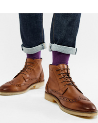 ASOS DESIGN Wide Fit Brogue Boots In Tan Leather With Sole