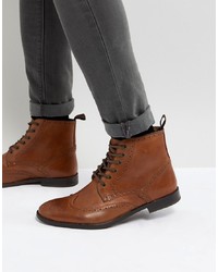 ASOS DESIGN Asos Brogue Boots In Tan Leather