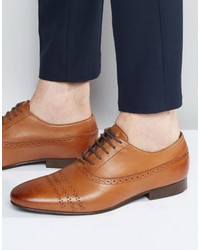 Asos Lace Up Shoes In Tan Leather With Perforation
