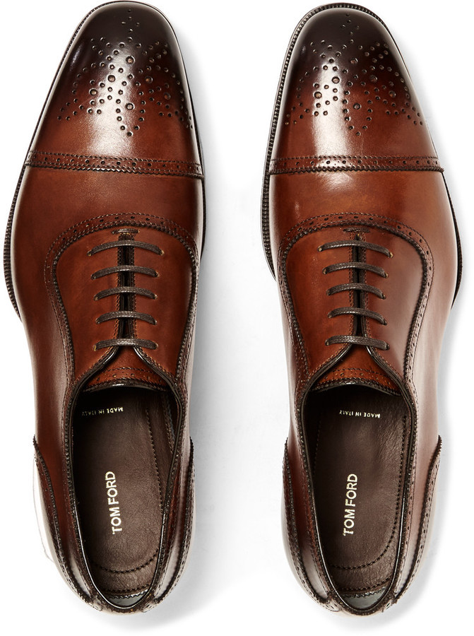 Tom Ford Austin Cap Toe Burnished Leather Oxford Brogues, $1,990 | MR  PORTER | Lookastic