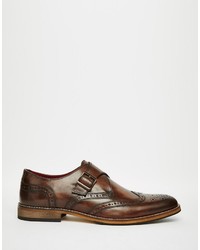Asos Brand Brogue Monk Shoes In Brown Leather