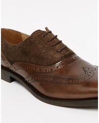 Asos Brand Brogue Shoes In Brown Leather And Suede