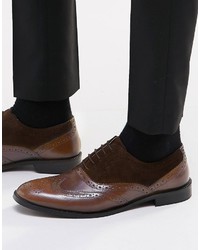 Asos Brand Brogue Shoes In Brown Leather And Suede