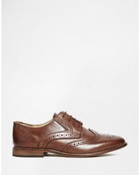 Asos Brand Brogue Shoes In Brown Leather With Natural Sole
