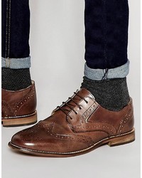 Asos Brand Brogue Shoes In Brown Leather With Natural Sole