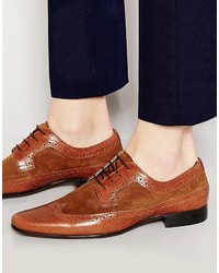 Asos Brand Brogue Shoes In Tan Leather And Suede Mix