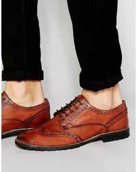 Asos Brand Brogue Shoes In Tan Leather