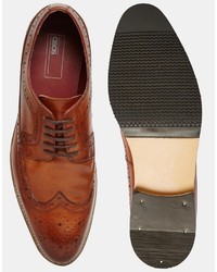 Asos Brand Brogue Shoes In Tan Polished Leather