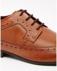 Asos Brand Longwing Brogue Shoes In Tan Leather