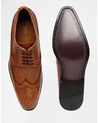 Asos Brand Longwing Brogue Shoes In Tan Leather