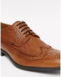 Asos Brand Longwing Brogue Shoes In Tan Leather