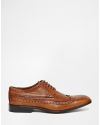 Asos Brand Longwing Brogue Shoes In Tan Leather