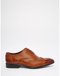 Asos Brand Oxford Brogue Shoes In Brown Polish Leather