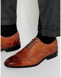 Asos Brand Oxford Brogue Shoes In Brown Polish Leather