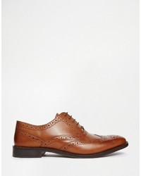 Asos Brand Oxford Brogue Shoes In Tan Leather
