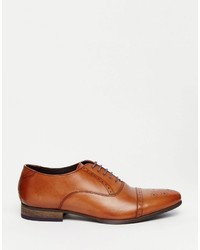 Asos Brand Oxford Brogue Shoes In Tan Leather With Colored Tread