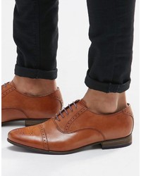Asos Brand Oxford Brogue Shoes In Tan Leather With Colored Tread