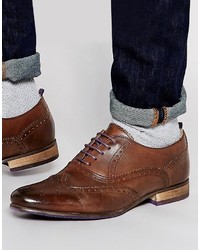 Asos Brogue Shoes In Brown Leather With Colored Tread