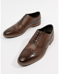 ASOS DESIGN Brogue Shoes In Brown Leather With Sole And Colour Details