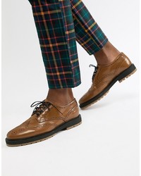 ASOS DESIGN Brogue Shoes In Tan Leather With Chunky Sole