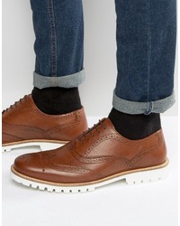 Asos Brogue Shoes In Tan Leather With White Cleated Sole