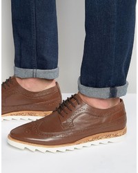 Asos Brogue Shoes In Tan Leather With White Sole