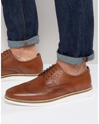 Asos Brogue Shoes In Tan Leather With White Wedge Sole