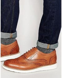 Dune Brogues In Tan Leather With Contrast Sole