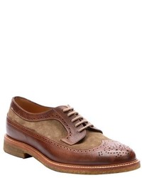 Brunello Cucinelli Brown Leather And Suede Wingtip Lace Up Oxfords