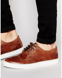 Asos Casual Brogue Shoes In Tan Leather