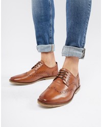 ASOS DESIGN Casual Brogue Shoes In Tan Leather With Sole