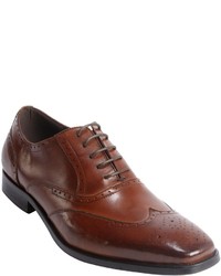 Kenneth Cole Cognac Leather Locked Down Wingtip Oxfords