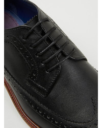 Topman Delta Longwing Black Leather Brogues